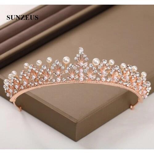 The Palace style Rose Gold Bridal Tiaras Crystals Beaded Metal Wedding Crowns With Pearls Marriage Accessories SQ484