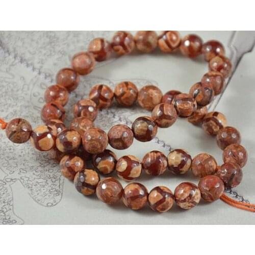 Unique Pearls jewellery Store Tibetan Dzi Faceted Dragon Red Agate Gemstone 8mm 15'' Full One Strand LC3-235