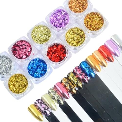 WUF 1 Box Nail Art Glitter Aluminum Flakes Mirror Effect Nail Powders Irregular Sequins Chrome Pigment Nail Decoration