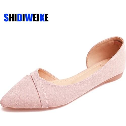 Women Flats Pink Black Pure Color Plus Small Size 33 34 Large 41 42 43 44 Suede Leather Pointed Toe Office Lady Flat Heel Shoes