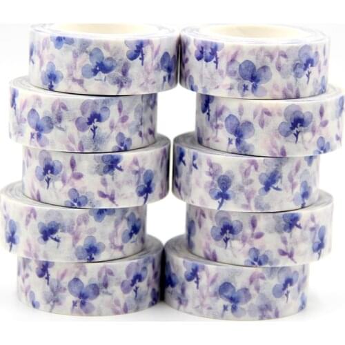 10pcs/lot 15MM*10M purple flower paper Washi Tape Japanese Paper DIY Planner Masking Tape Decorative Stationery
