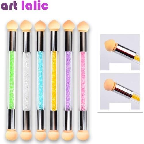 2 Heads Nail Art Sponge Gradient Brush Acrylic Gel Polish Gradual Color Transfer Rhinestone Sequins Pick Up Paint Pen