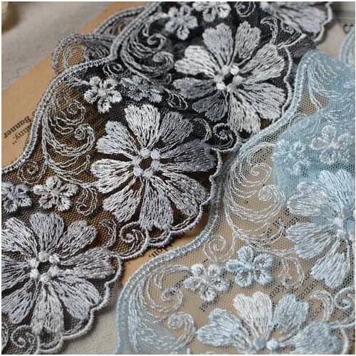 2 Meters 75mm Black White and Blue White Fabric Beautiful Flower Venise Embroidery Lace Trim Sewing Craft