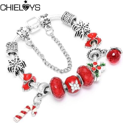 2021 Trendy Santa Scepter Pendant Charm Bracelets With Christmas Tree Beads Bracelets For Women Kids Xmas Jewelry Special Offer