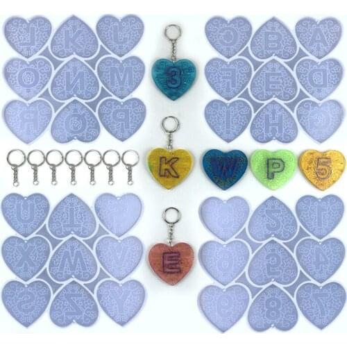 4Pcs Love Heart Shaped Letter Silicone Mold DIY keychain mould Creative Pendant Handmade Crystal Epoxy Resin Mold