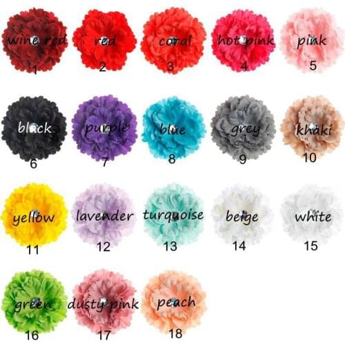 5pcs/lot 4.8" Peony Fabric Flowers with Acrylic Button for Diy Headband Clips Kids Girls Headwear Hair Accessories