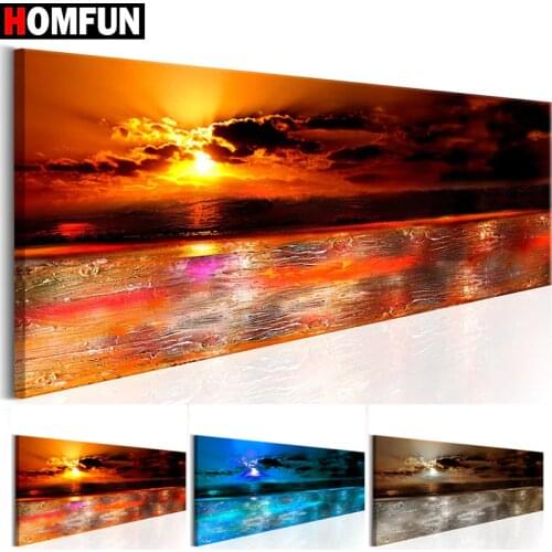 HOMFUN5D Diamond Pattern Rhinestone Needlework Diy Diamond Painting Cross Stitch "Seascape dusk night view" Diamond Embroidery