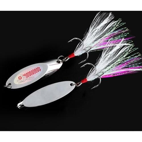 10Pieces Fishing Spoon Lure Treble Feather Hook Spinner wire baits white feather 10g 15g 21g 25g 28g 40g 50g
