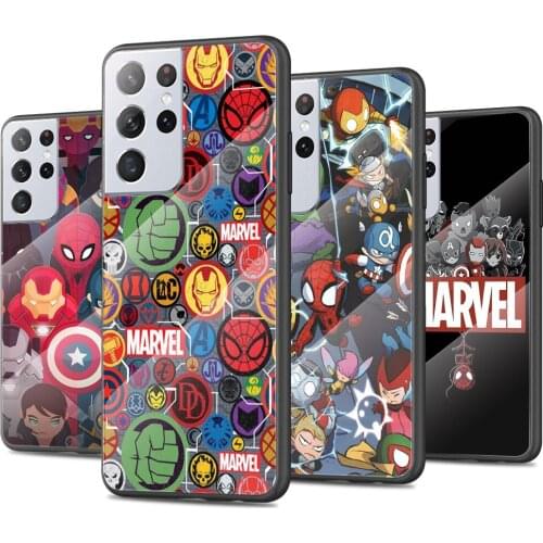 Marvel Cartoon Heros Tempered Glass Cover For Samsung Galaxy S21 Plus Ultra M21 M31 M51 A52 A72 Phone Case Coque
