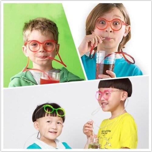 Childrens Creative Funny Glasses Straws Soft Plastic Diy Modeling Straws Fun Glasses Drinking Toys