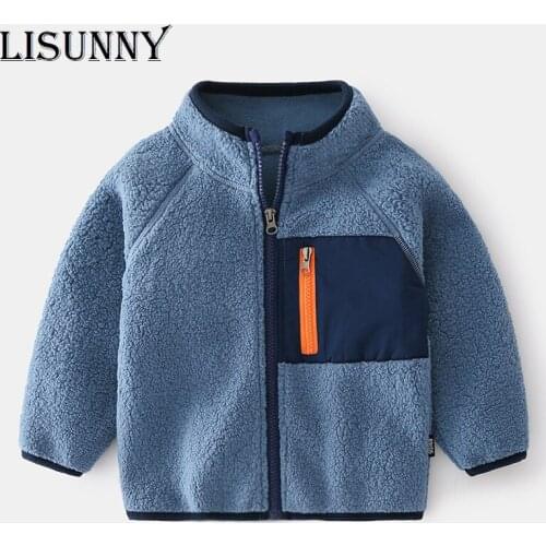Children Fleece Coat 2021 Spring Autumn Baby Boys Cardigan Kids Zipper Lamb plush Top Toddler Jacket 1-6y Patchwork Turtleneck