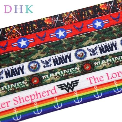DHK 5/8'' Free shipping US air forces NAVY Marine anchor camo uniform printed Fold Elastic FOE ribbon hairbow headwear S790