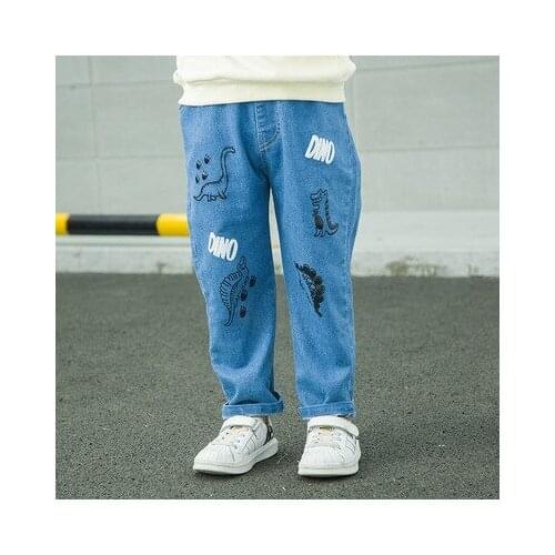 Boys Jeans 2021 Spring and Autumn New Childrens Denim Pants Baby Childrens Cartoon Casual Cowboy Pants Baby Boys Jeans 2-8Y