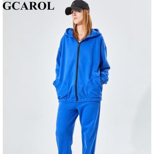 GCAROL Fall Winter Women Zip UP Long Hooded 80% Cotton Fleece Drop Shoulder Tracksuit Couple Boyfriend Oversized Sports Coats
