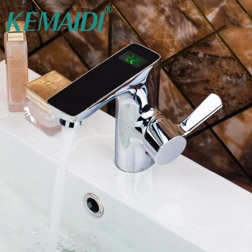 KEMAIDI Single Handle Basin Digital Display Bathroom Chrome Brass 97123 Deck Mount Sink Torneira Tap Mixer Faucet