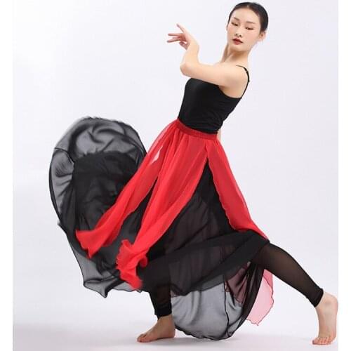 Chinese Classical Folk Dance Practice Dress Modern Belly Dance 540° Big Swing Skirt Long Skirt Double Layered Large Skirt Girls