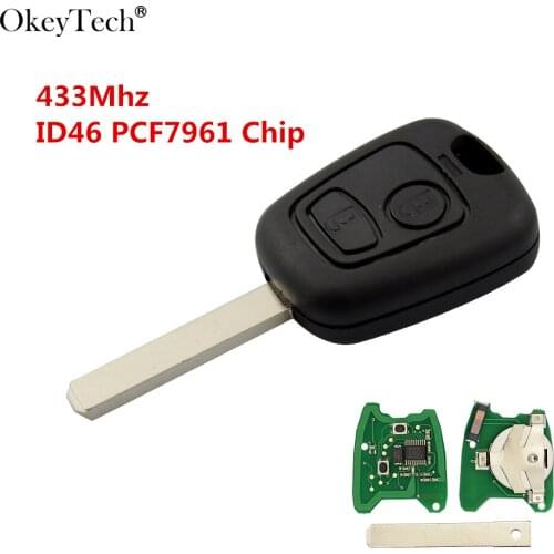 Okeytech 2 Button VA2 307 Uncut Blank Blade Remote Car Key For Peugeot 207 307 For Citroen C1 C3 433Mhz ID46 PCF7961 Chip