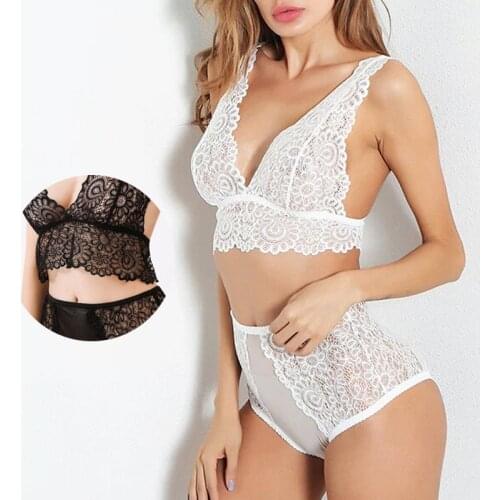 Lace Bra Set Panties And Bra Set White Bralette Women Transparent Underwear Seamless Embroidery Bralette Sexy Lingerie Set Bras