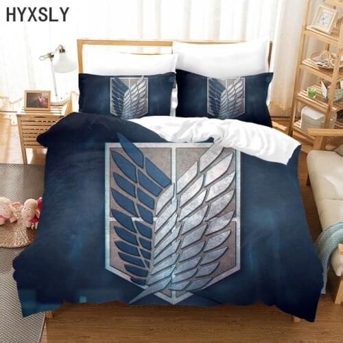 3D Print Bedding Set Anime Attack On Titan Cartoon King Queen Duvet Cover Pillow Case Comforter Quilt Adults Kids Bedclothes Bed