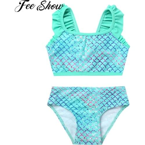 Little Girls Fish Scales Tankini Swimsuits Swimwear Summer Swimming Bathing Suits Two Pieces Swim Top with Briefs Set Beachwear