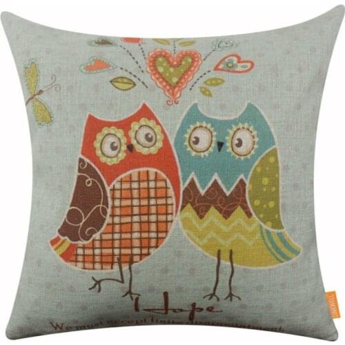LINKWELL 18x18 inches Pillow Case Burlap Cushion Cover Fashion Blue Owl Cute Decoration Hope Dragonfly Cartoon Bird Kid Room