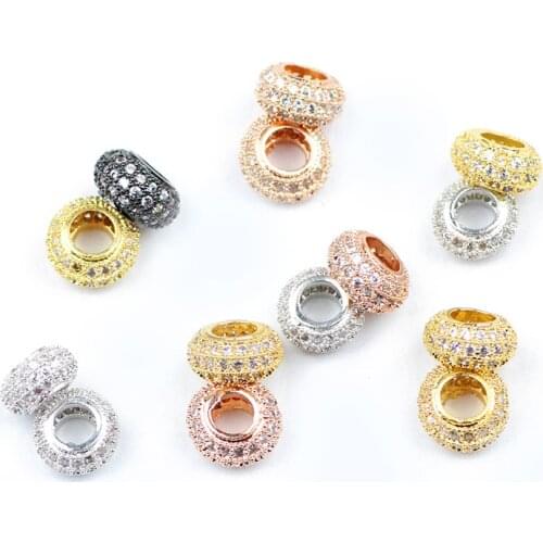 YHBZRET White zircon Copper Spacer beads 2pcs 8mm Charms metal flat Round Loose beads for Jewelry making bracelet DIY findings