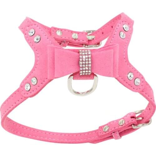Soft Suede Leather Dog Harness Rhinestone Pet Vest Velvet & Leather Leash Collar Harnesses For Small Medium Dogs Dog Suppliers