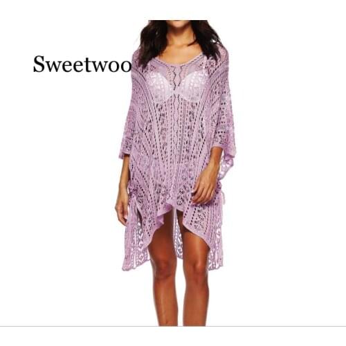 Bikini Cover Up Lace Hollow 16 Colors Crochet Swimsuit Beach Dress Women 2020 Bathing Suit Wear Tunic Robe Beachwear