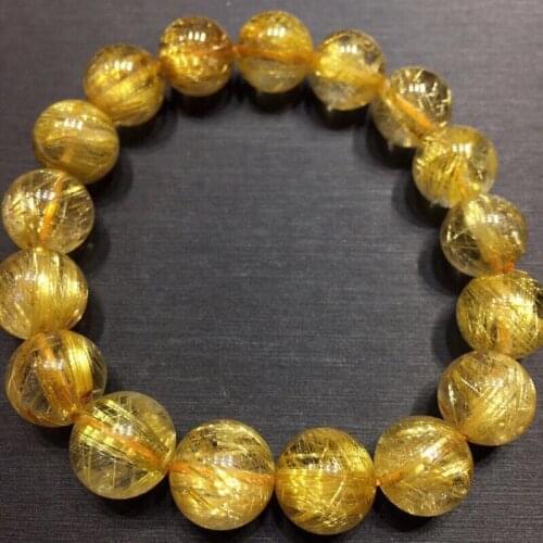 Top Natural Gold Rutilated Quartz Titanium Bracelet 12.5mm From Brazil Woman Man Clear Round Beads Certificate AAAAAA
