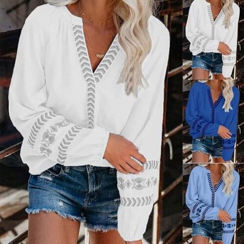2020 New Autumn Fashion Solid Women Blouses Elegant Deep V Neck Long Sleeve Blouse Shirt Casual Lady Loose Tops Streetwear