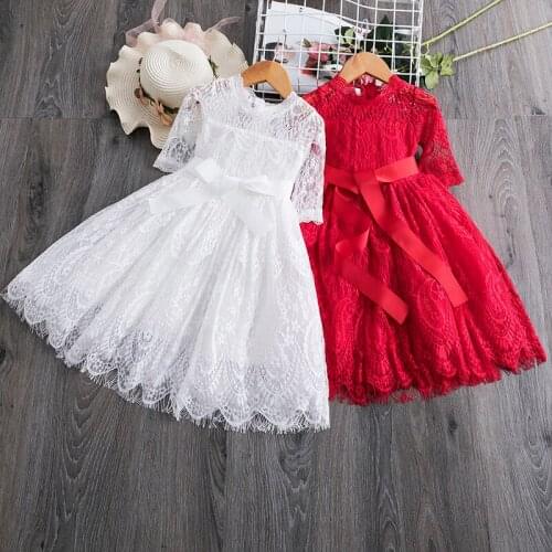 Girls New Year Costume Lace Princess Dress Flower Embroidery Tulle Long Sleeve Winter Baby Kids Children Christmas Party Dresses
