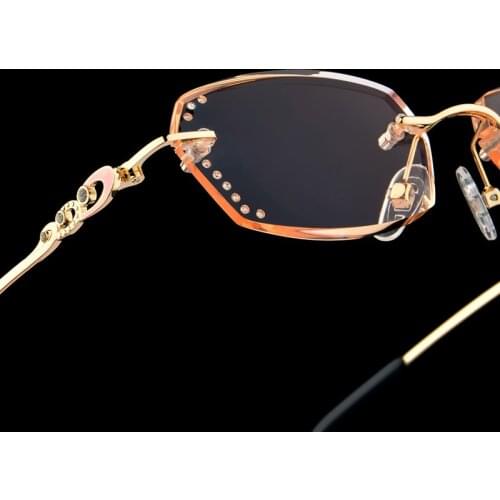 Leesbril Royal Deluxe Luxury Rhinestone Gradient Reading Glasses Women Diamond Cutting Rimless Golden Readers Presbyopic Eye