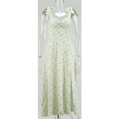 NEWDISCVRY Floral Print Cottagecore Sleeveless Strap Midi Dresses Party Club Sexy Backless Elegant Split Dress Women Vestidos