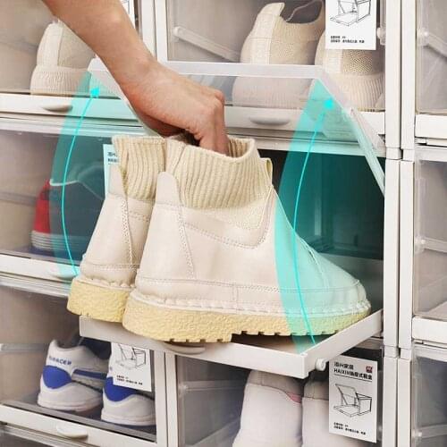 Drawer Type Shoe Rack Plastic Dustproof Transparent Storage Rack Foldable Deodorant And Breathable Shoe Box Gray Single Pack