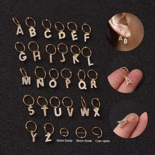 1pc Fashion 26 English Initial Letter Hoop Earrings Stainless Steel Body Piercing Alphabet Stud Earring Gift for Women BE0003