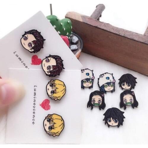 1 Pair Hot Sale Anime Demon Slayer Earrings Ear Clip Cosplay Prop Kimetsu No Yaiba Metal Action Figrue Toys Accessories