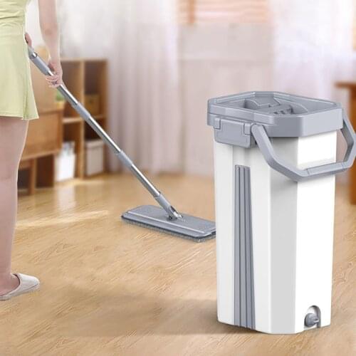 YOREDE Flat Floor Cleaning Mop and Bucket Hand Free Wringing Squeeze Mop Bucket For Washing Floors Practical Home Cleaning Tools