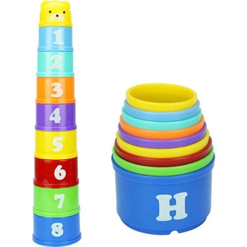 9Pcs Folding Tower Stacking Cups Color Ring Tower Toys Piles Stacking Cups Children Early Education Learning Toys