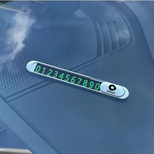 Hidden Temporary Parking Card Metal Alloy Texture For Smart Fortwo Forfour Phone Number Card Plate Car Stickers Car Accessories