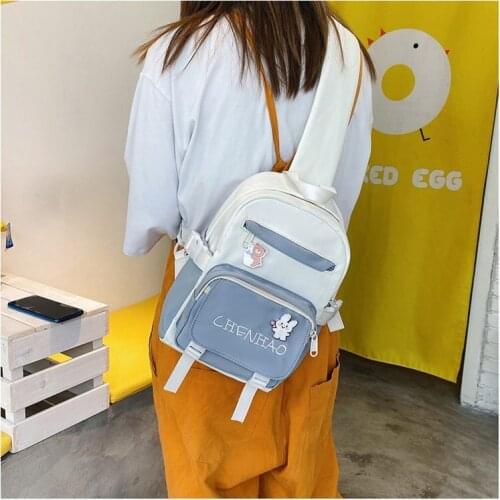 Japanese Nylon Embroidered Letters Hit Color Women Shoulder Messenger Bag Multifunctional Backpack Casual Crossbody Bags 2021