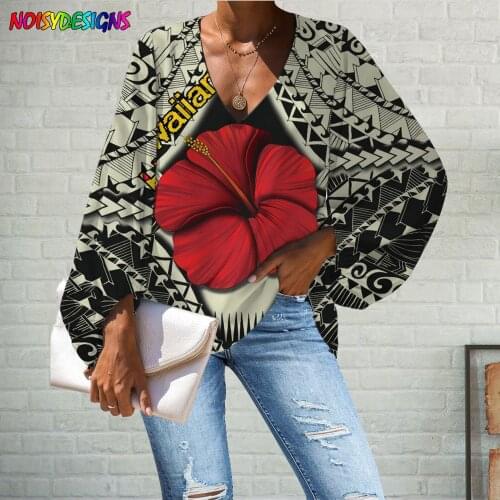 NOISYDESIGNS Blouse Women Polynesian Hawaii Hibiscus Printing Womens Tops and Blouses Plus Size Long Shirts 2021 Ladies Clothes
