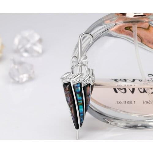 Bowknot Rhinestone Umbrella Brooch Natural Shell Long Sunshade Brooches for Women Girl Pins Jewelry Accessories Gifts