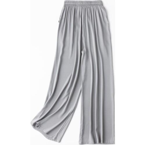 93% Natural Silk Pants New Women Spring Summer loose casual Solid Color grey Trousers Silk Long Pants for Women