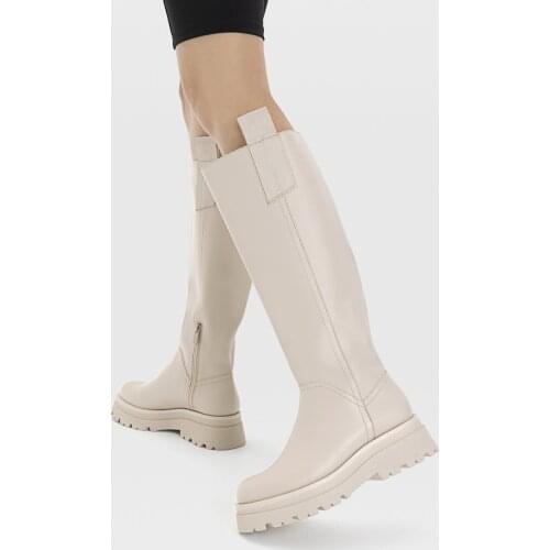 Female Ecru Serrated Bottom Flat Boots 19352770