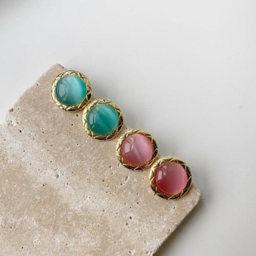 TIMEONLY Sweet Pink Color Opal Round Stud Earrings Vintage Girls 2021 Earring for Women Lady Elegant Jewellery Wedding Gifts