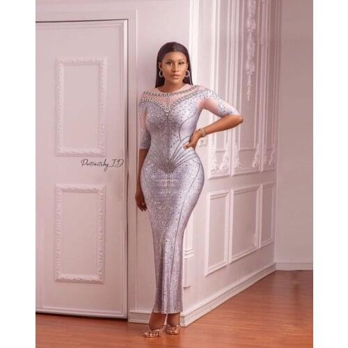 Sexy Shining Stones Gray Dress Big Stretch Long Dress Party Women Singer Nightclub Dance Shinning Dress Skinny Dress