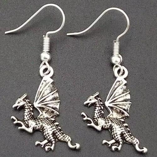 10Pair/lot Ancient SilverDragon/Pterodactyl/Fire Dragon/Dinosaur Charm Dangle Earring With Gift Box DIY Findings Jewelry Q78