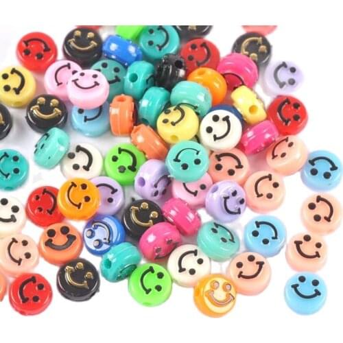 100/200PCs 10mm Mix colour smiling face Acrylic beads Flat Round Spacer Beads Fit Jewelry Handmade YKL0839