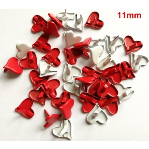 100pcs Red White Heart Two-legged Brads Scrapbooking Embellishment Fastener Brads Childrens Handmade DIY Supplies