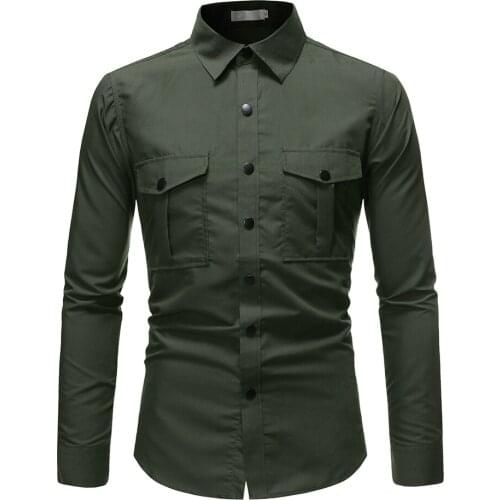 2021 Mens Casual Shirts Long Sleeve Cotton Fashion pure color Slim Fit Desinger Black High Quality Man Clothes S-3XL